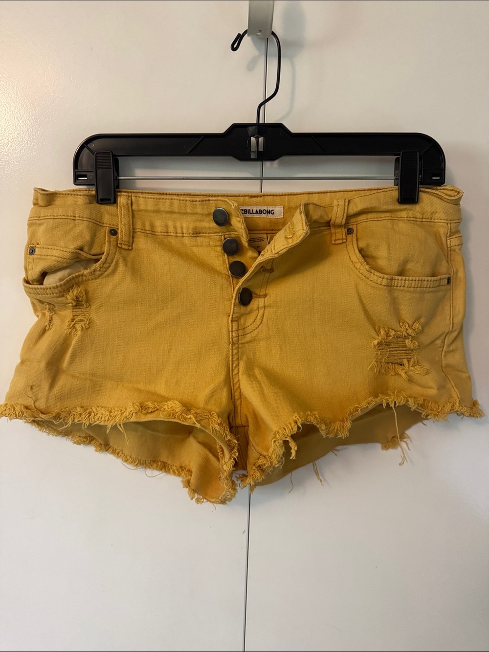 Billabong Mustard Yellow Distressed Denim Cutoff Shorts